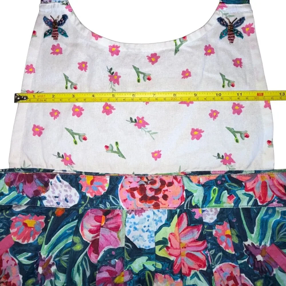Anthropologie Bib Apron Womens One Size Halter Floral Embroidered Beaded Kitchen